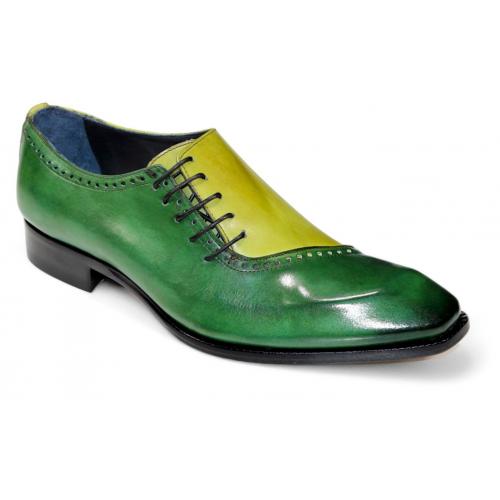 Duca Di Matiste "Viroli" Green / Olive Genuine Italian Calfskin Side Lace-Up Slip-On Shoes.